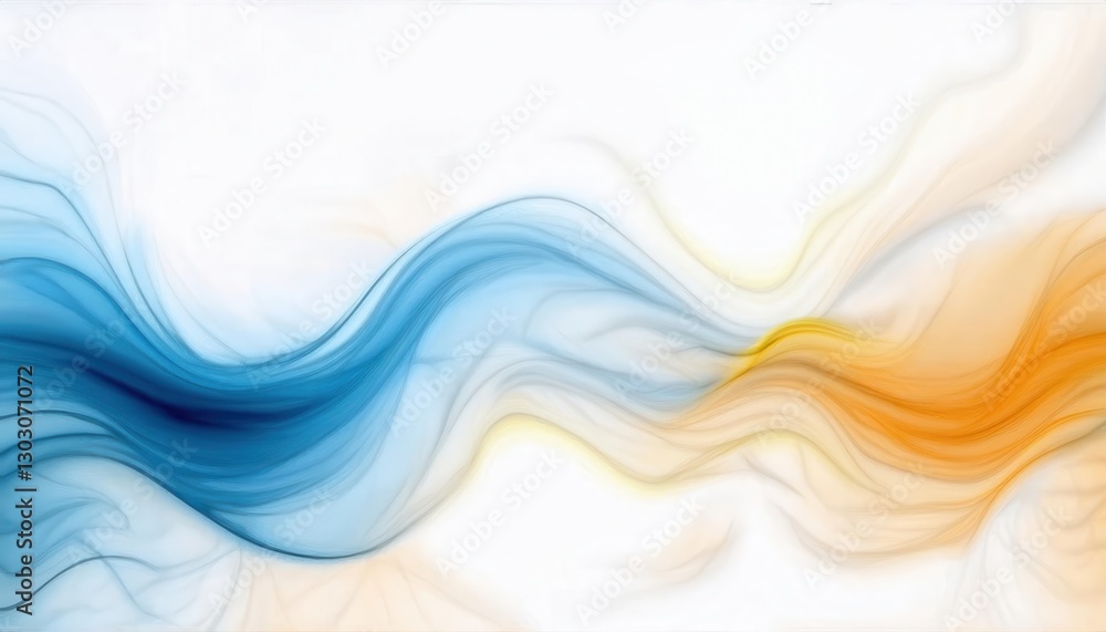 Fototapete fluid abstract waves in blue and orange with soft light effects, dynamic motion background for digit