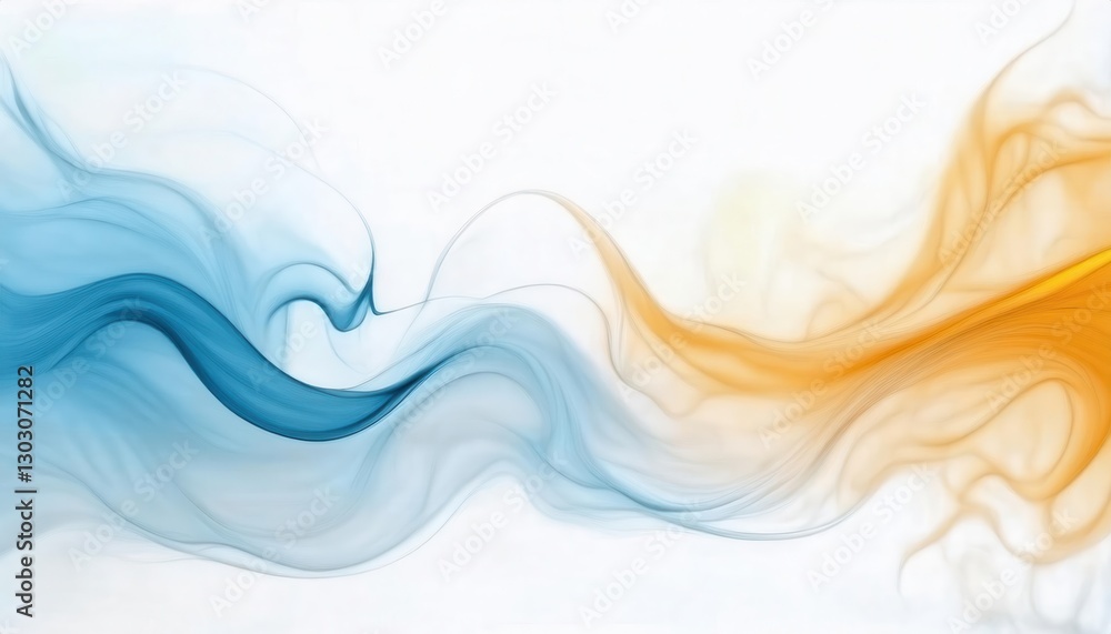 Fototapete fluid abstract waves in blue and orange with soft light effects, dynamic motion background for digit
