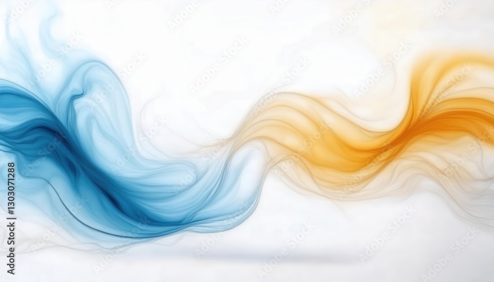 Poster fluid abstract waves in blue and orange with soft light effects, dynamic motion background for digital art and modern design

