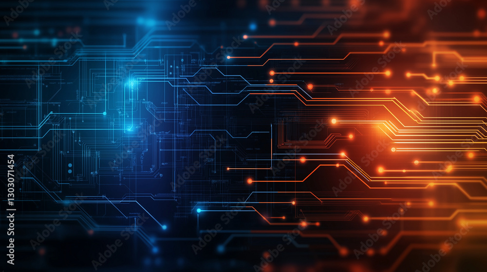 Aufkleber a beauty futuristic abstract background in a high-tech style in blue and orange colors. shining line