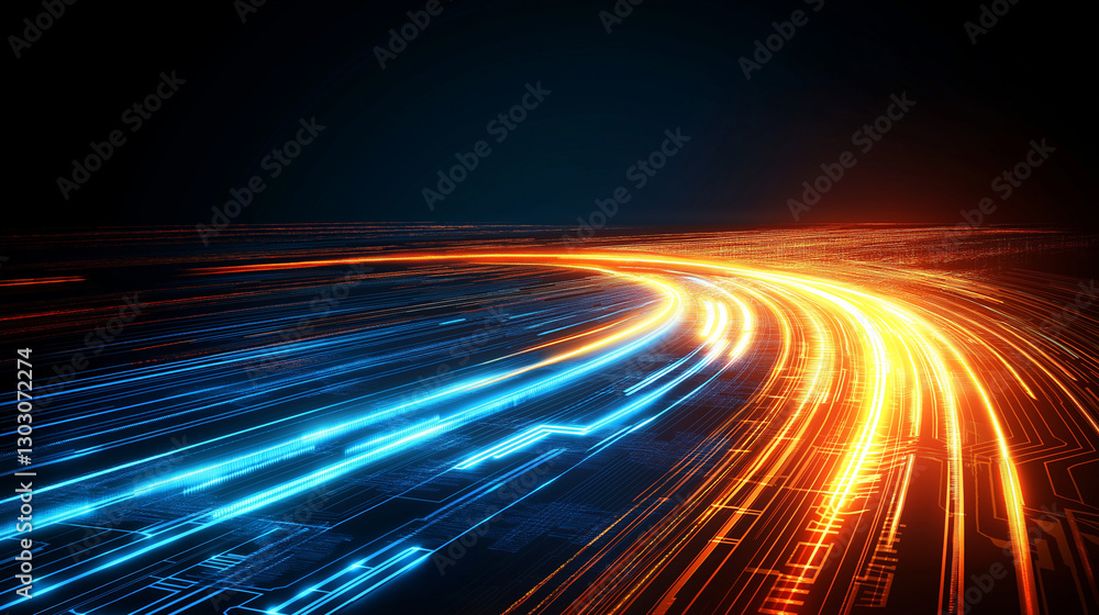 Aufkleber a beauty futuristic abstract background in a high-tech style in blue and orange colors. shining line