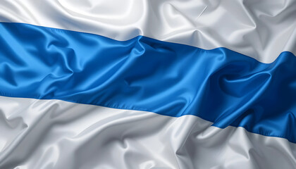 White Blue White Flag Russian Anti War Movement Symbol on Waving Fabric