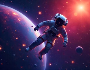 surreal astronaut floating in a vibrant cosmic  for 12 april Cosmonautics Day