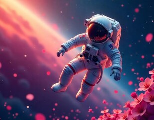 Fototapeta premium surreal astronaut floating in a vibrant cosmic for 12 april Cosmonautics Day