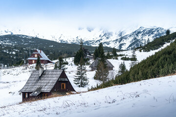 Mountain Settlement Amid a Winter Landscape
