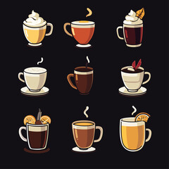 Obraz premium Diverse Coffee Mugs Illustration. Beverage art with stylized drinks.