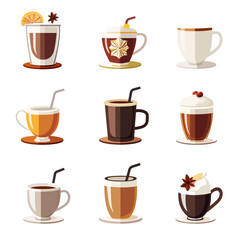 Obraz premium Assorted Coffee Drinks: Illustration of various caffeinated beverage types