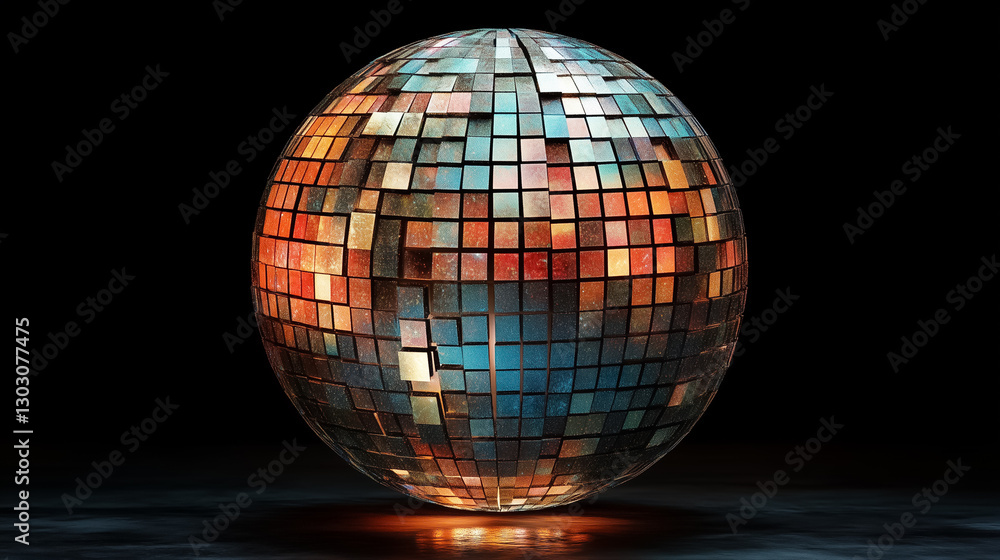 Poster A spherical structure displays a dynamic data matrix with constantly shifting patterns, radiating vibrant colors that captivate the viewer's attention in an otherworldly setting