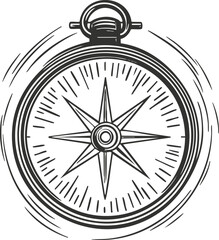 Vintage compass illustration depicting navigation and direction with a windrose design.