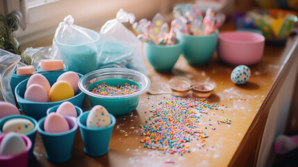 Colorful Easter candy and chocolate eggs for festive celebration and holiday dessert