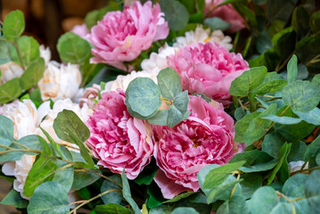 Artificial Pink and White Peony Flowers 