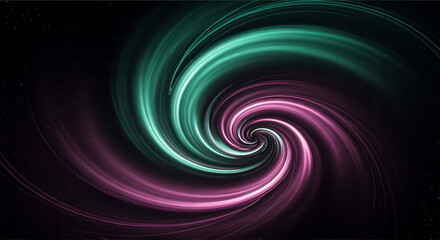 A captivating digital illustration of a cosmic vortex with vibrant green and pink swirls, evoking a hypnotic, otherworldly galactic portal against a starry night sky.
