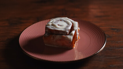 Sweet cinnamon roll dessert with icing.