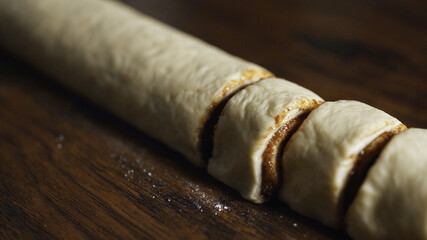 Cinnamon Roll Making: Rolling up the Dough into a Log.