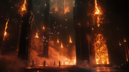 Inferno Cathedral: A Digital Painting of a Burning Gothic Structure