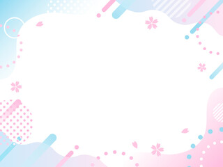 春　桜　ピンクと水色の　ポップ なウェーブのフレーム・背景 © Lily