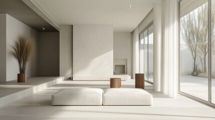Minimalist interior design with neutral tones, clean lines, and natural light