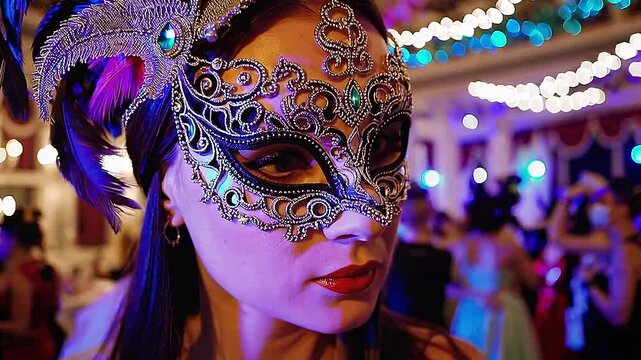 Carnival party. Venetian female mask, masquerade, mardi grass celebration