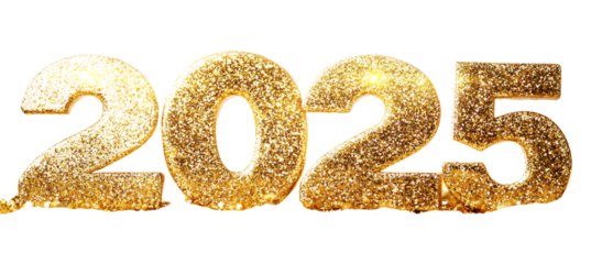 2025 in golden glitter numbers isolated on a Transparent background .png 