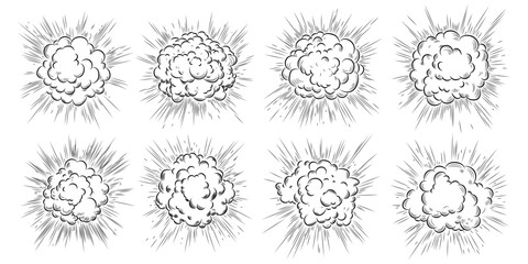 Comic boom effect. Cartoon. Bang and pow splashes. Hand drawn sketch doodle action effect.