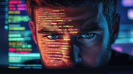 Intense Focus of a Programmer Analyzing Code on a Computer Screen