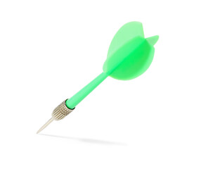 One green dart arrow in air isolated on white
