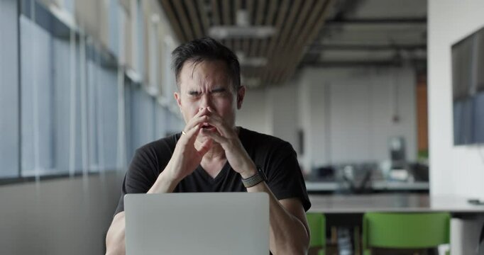 Asian businessman burn out on failed job in office. Elderly office worker expresses emotions Failed to work No success. Financial Communication Business problem. Working too hard overtime