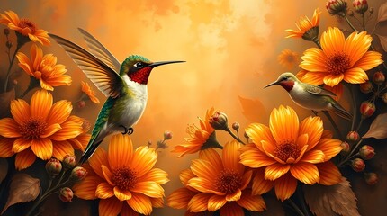 Hummingbird with Flowers