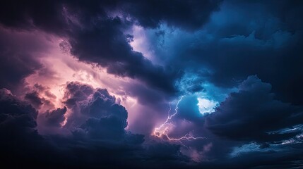 Fototapeta premium Stunning Thunderstorm Cloudscape with Lightning Striking Sky