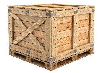 Wooden crate isolated on a transparent background.