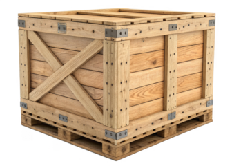 Wooden crate isolated on a transparent background.