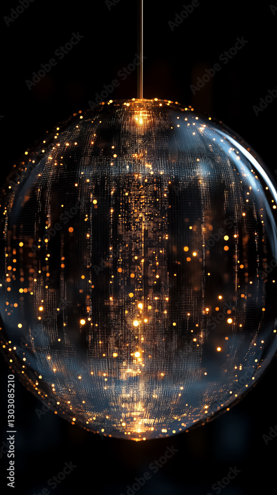 Fototapete A dynamic spherical structure displays a swirling array of golden lights and intricate patterns, creating an enchanting visual experience that shifts continually