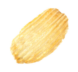One tasty ridged potato chip in air isolated on white