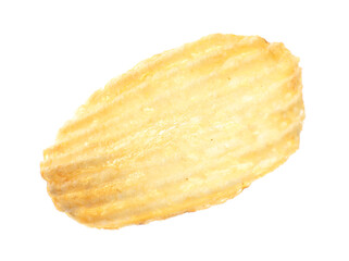 One tasty ridged potato chip in air isolated on white