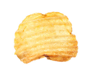 One tasty ridged potato chip in air isolated on white