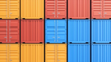 Fototapeta premium Kubernetes concept. Stacked Colorful Freight Cargo Containers for Logistics and Transportation