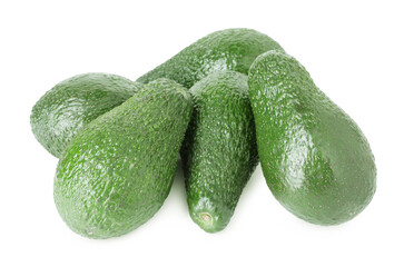 Pile of whole ripe avocados isolated on white