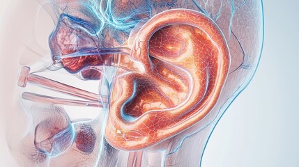 Human Ear Anatomy with Sound Reception Mechanisms
