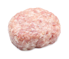 One uncooked fresh patty isolated on white