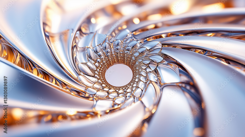 Aufkleber a mesmerizing fractal spiral unfolds infinitely, featuring a polished metallic finish that beautiful