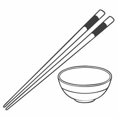 wooden chopsticks with bowl on white background