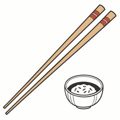 wooden chopsticks with bowl on white background