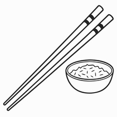 wooden chopsticks with bowl on white background