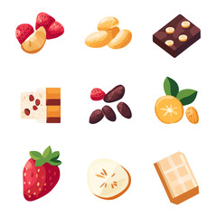 Assorted Fruit, Nuts and Chocolates on White, Sweet, and Delicious Treat