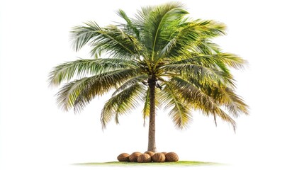 Obraz premium Lush Green Palm Tree with Coconuts on a Bright Background