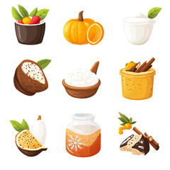 Assortment of fruit and cream-based desserts for a delightful culinary experience