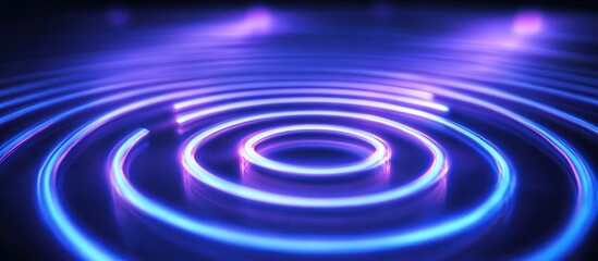 Fototapeta premium Abstract Neon Light Spirals: A mesmerizing digital art piece showcasing vibrant blue and purple neon lights forming concentric spirals, creating a futuristic and energetic atmosphere.