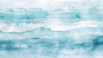 Abstract Teal Watercolor Landscape: Serene Coastal Horizons
