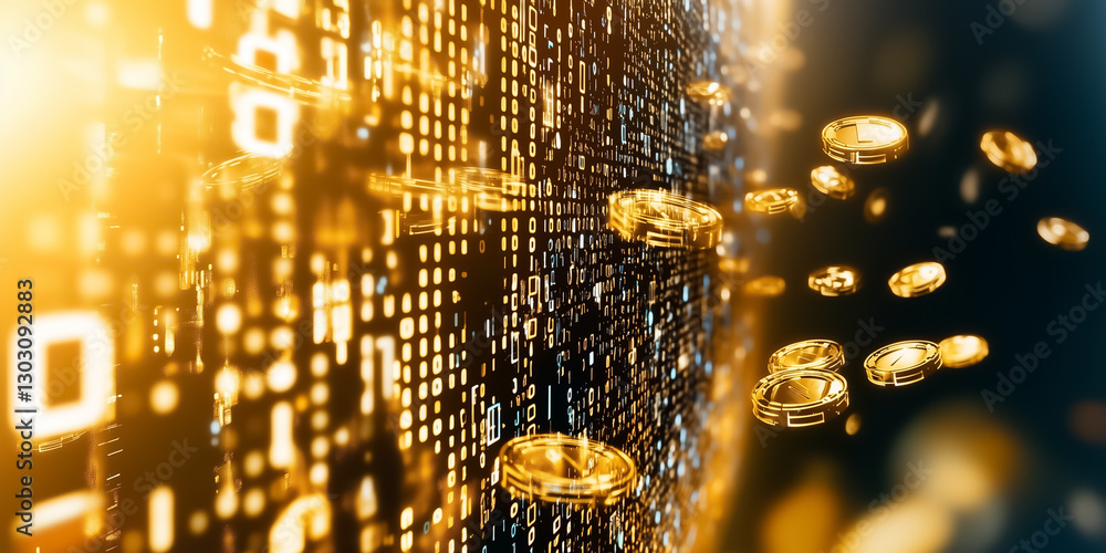Poster a captivating digital environment showcases a matrix filled with falling symbols and glowing effects