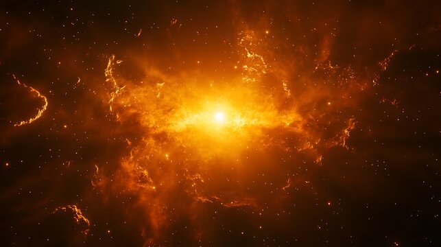 A fiery red and orange nebula glowing in the vast expanse of deep space